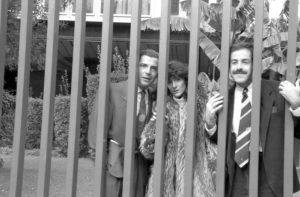 Roma 4 gennaio 1990 Foto d'archivio : Il trio comico Tullio Solenghi, Anna Marchesini e Massimo Lopez nella sede Rai.Ansa