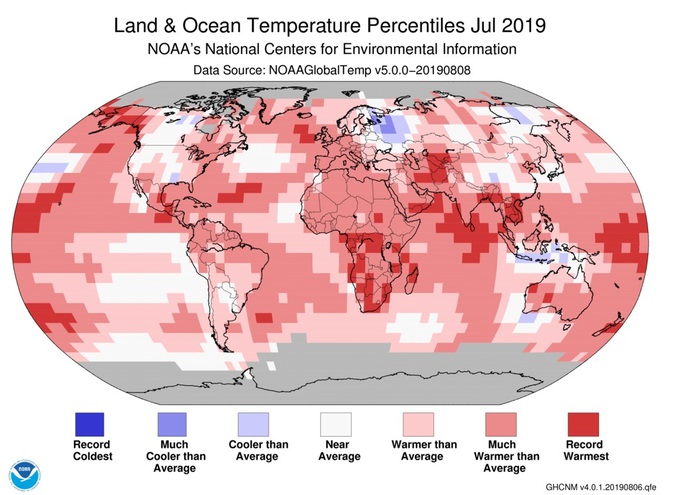 Luglio 2019 il mese più caldo da 140 anni.